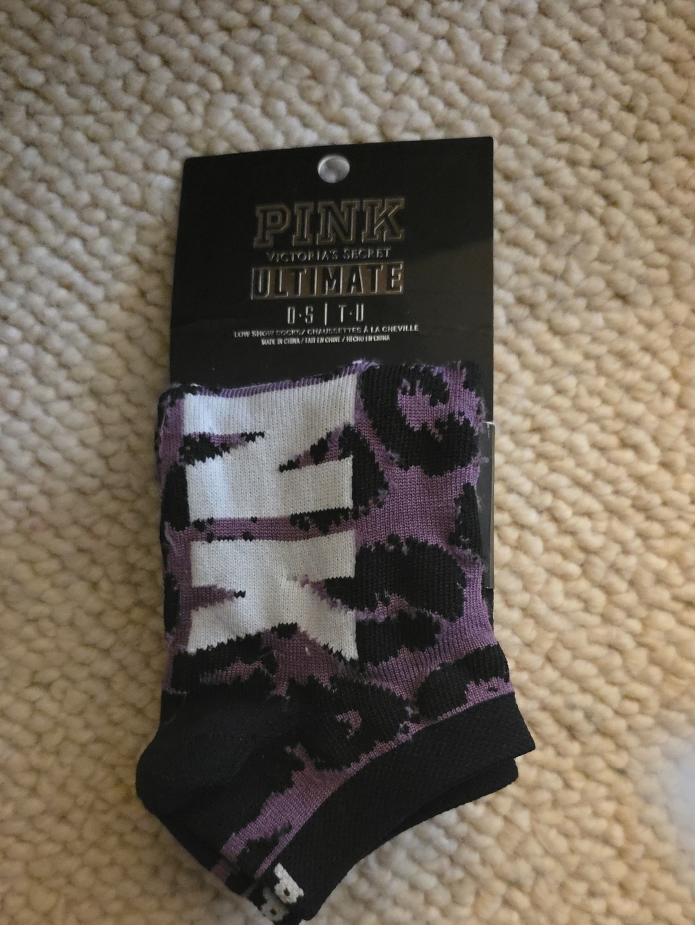 PINK Victoria's Secret Purple & Black Leopard No-Show Athletic Socks 2 Pc